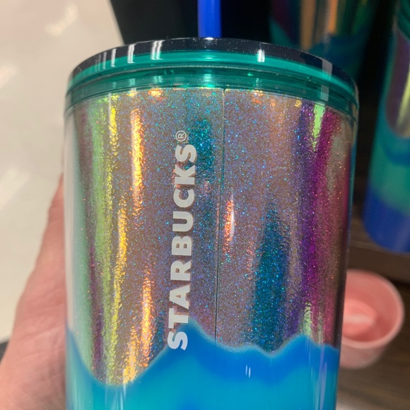 Starbucks Ombre Mint Gold Glitter Wave Tumbler Cup 24oz High Polished NWT 2022 - Picture 5 of 11